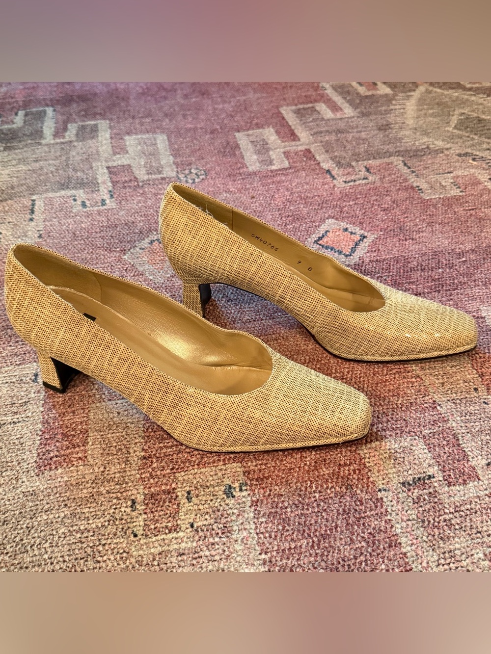 Stuart Weitzman Beige Woven Pointed-Toe Pumps
